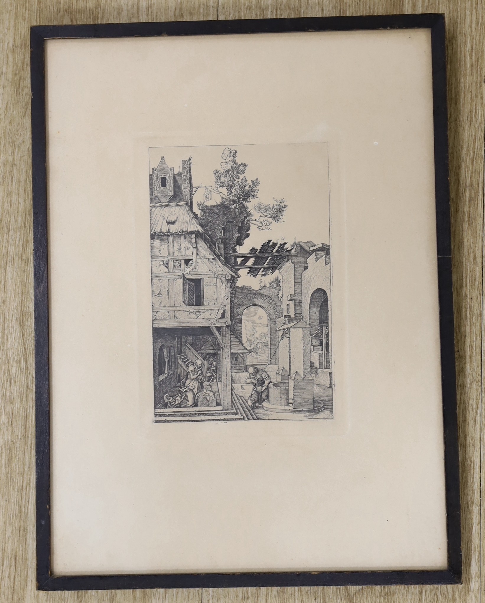 After Albrecht Durer, 'Die Geburt Christi', a direct pull from the copper plate, 18 x 12cm, sheet overall 35 x 25cm